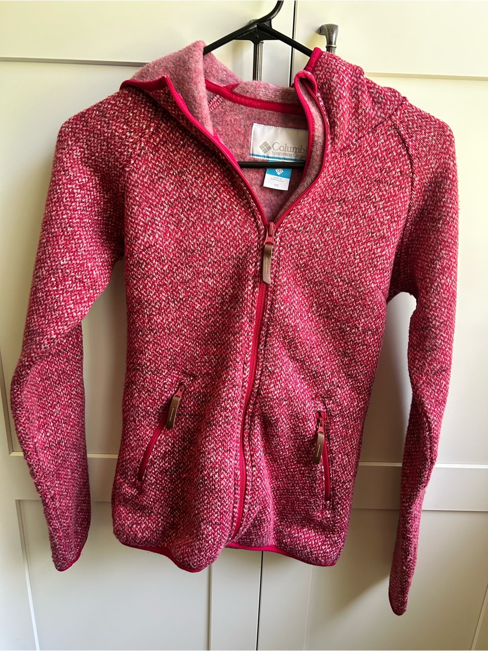 Columbia Womens XS Heathered Cranberry Hooded Zip Jacket